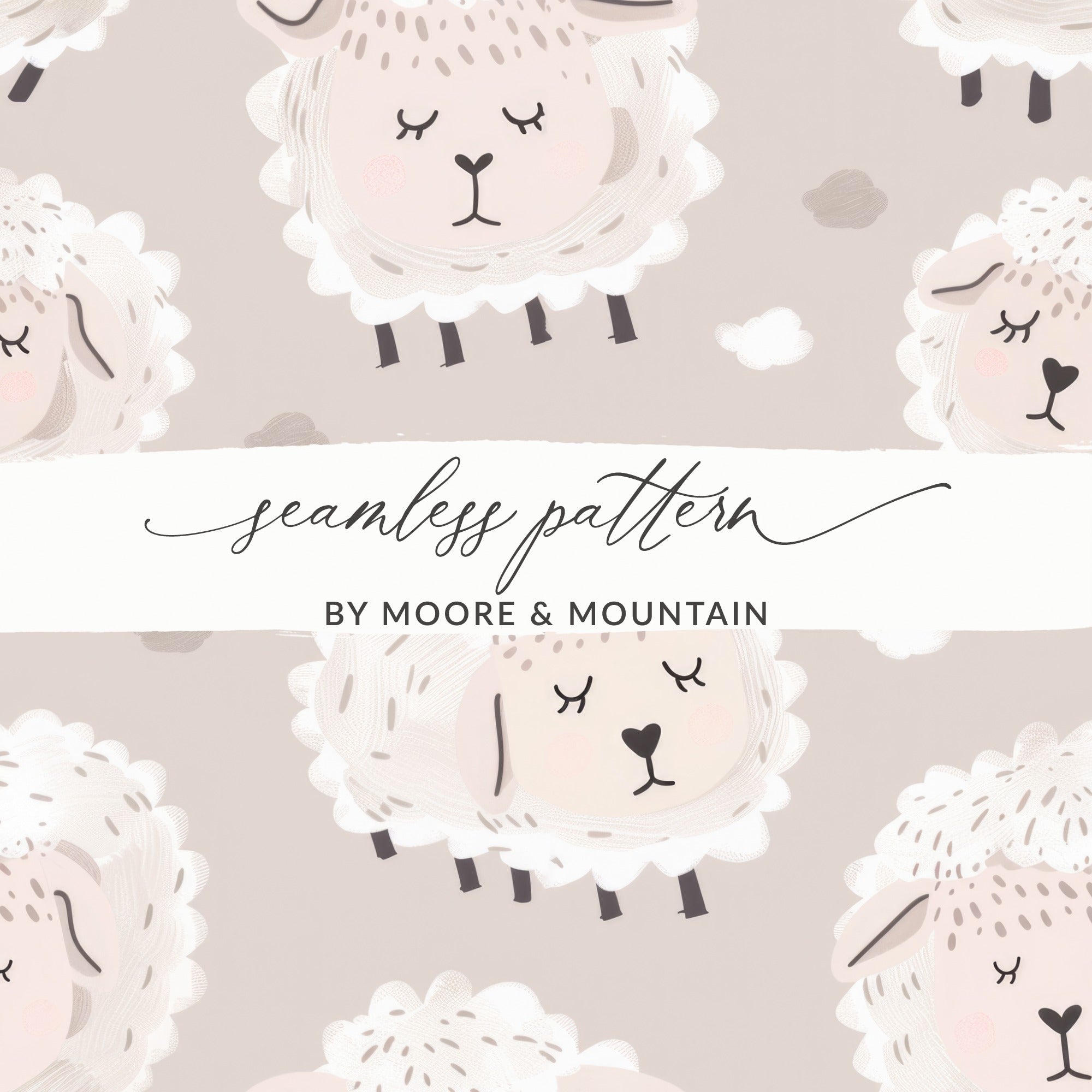 Cute Lamb Seamless Pattern, Neutral Nursery Decor, Digital Paper for Baby Projects, Sheep Repeat Pattern, Digital Downloads for Fabrics - Moore and Mountain