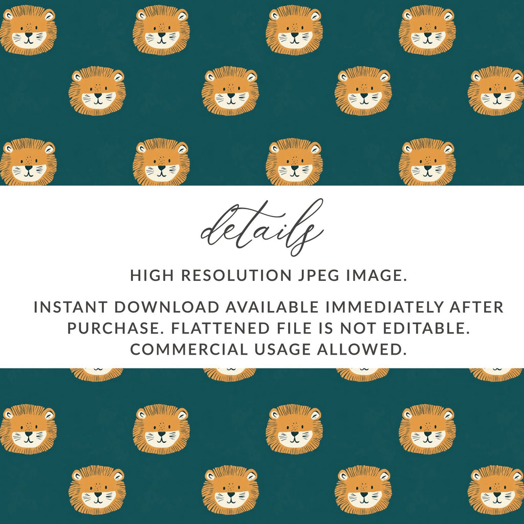 Cute Lion Face Pattern Digital Paper, Nursery Print Pattern, Baby Animal Print Digital Seamless File, Lion Clipart Pattern, Kids Pattern - Moore and Mountain