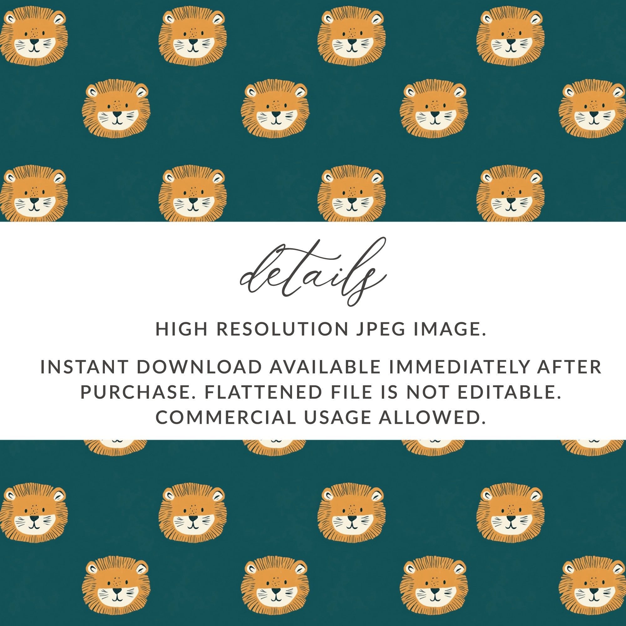 Cute Lion Face Pattern Digital Paper, Nursery Print Pattern, Baby Animal Print Digital Seamless File, Lion Clipart Pattern, Kids Pattern - Moore and Mountain