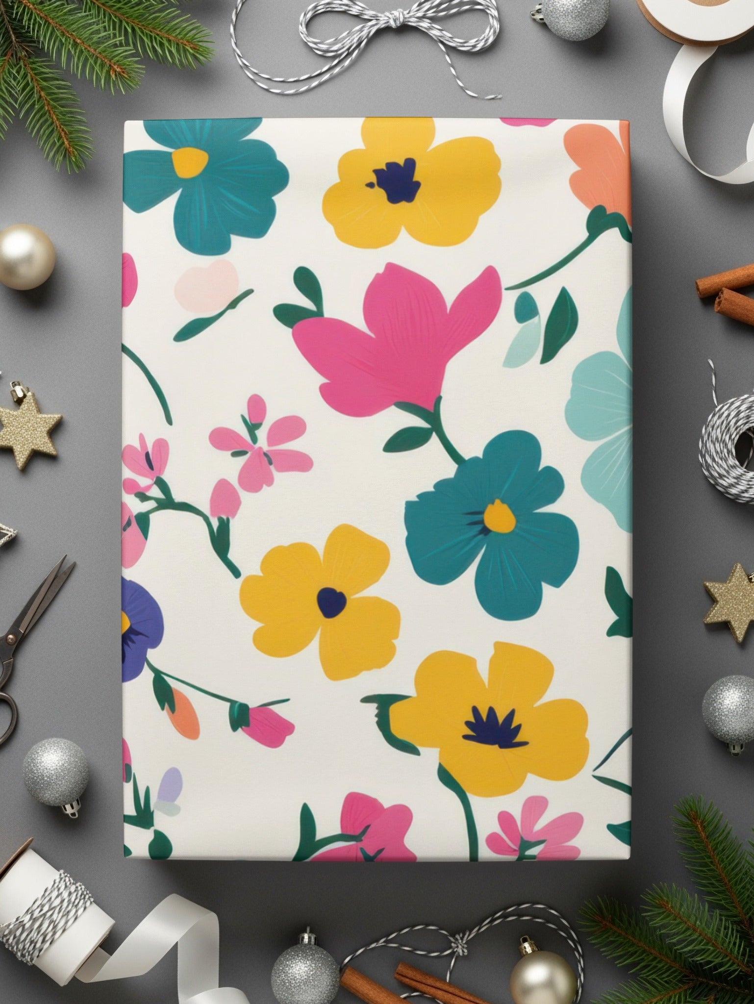 Bright Floral Pattern Gift Wrapping Paper for Festive Season