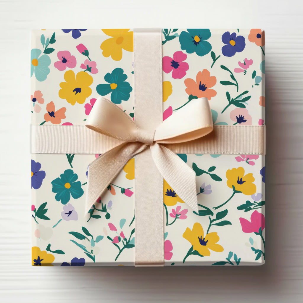 Floral Pattern Gift Box with Beige Ribbon for Special Occasions