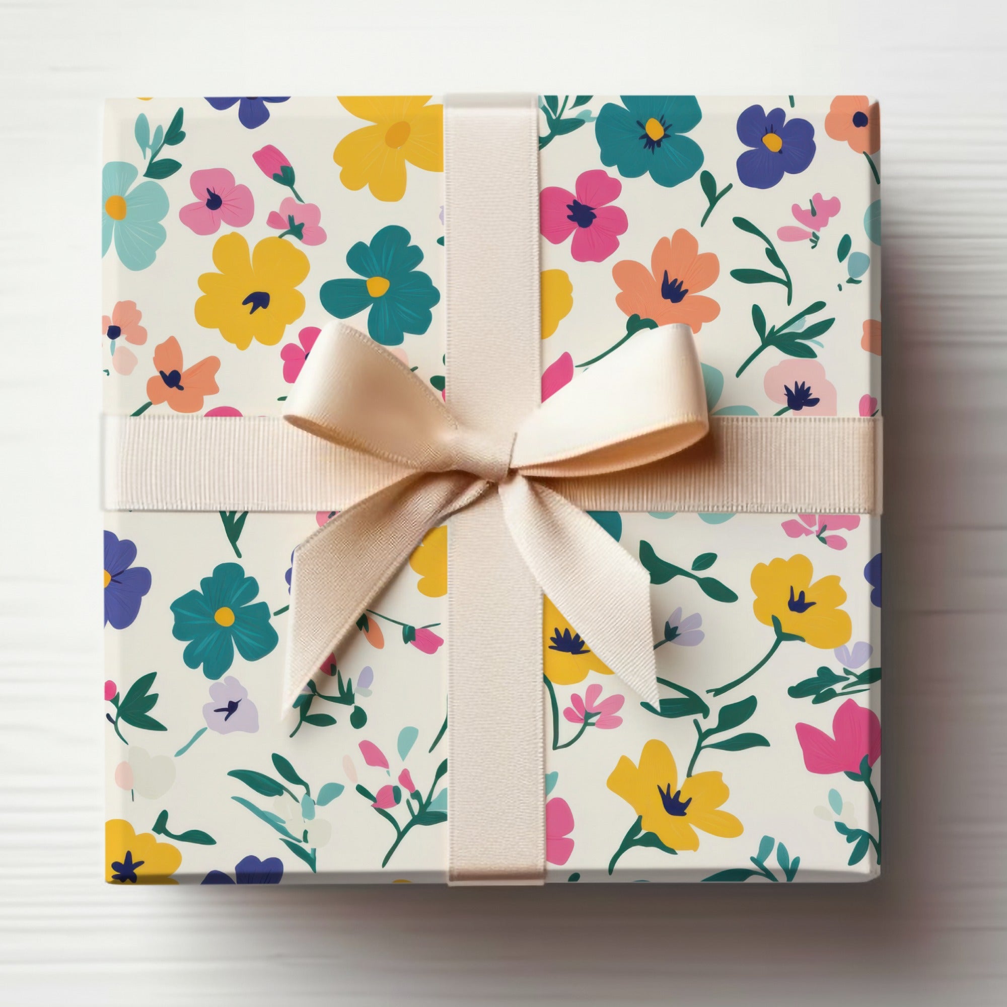 Floral Pattern Gift Box with Beige Ribbon for Special Occasions