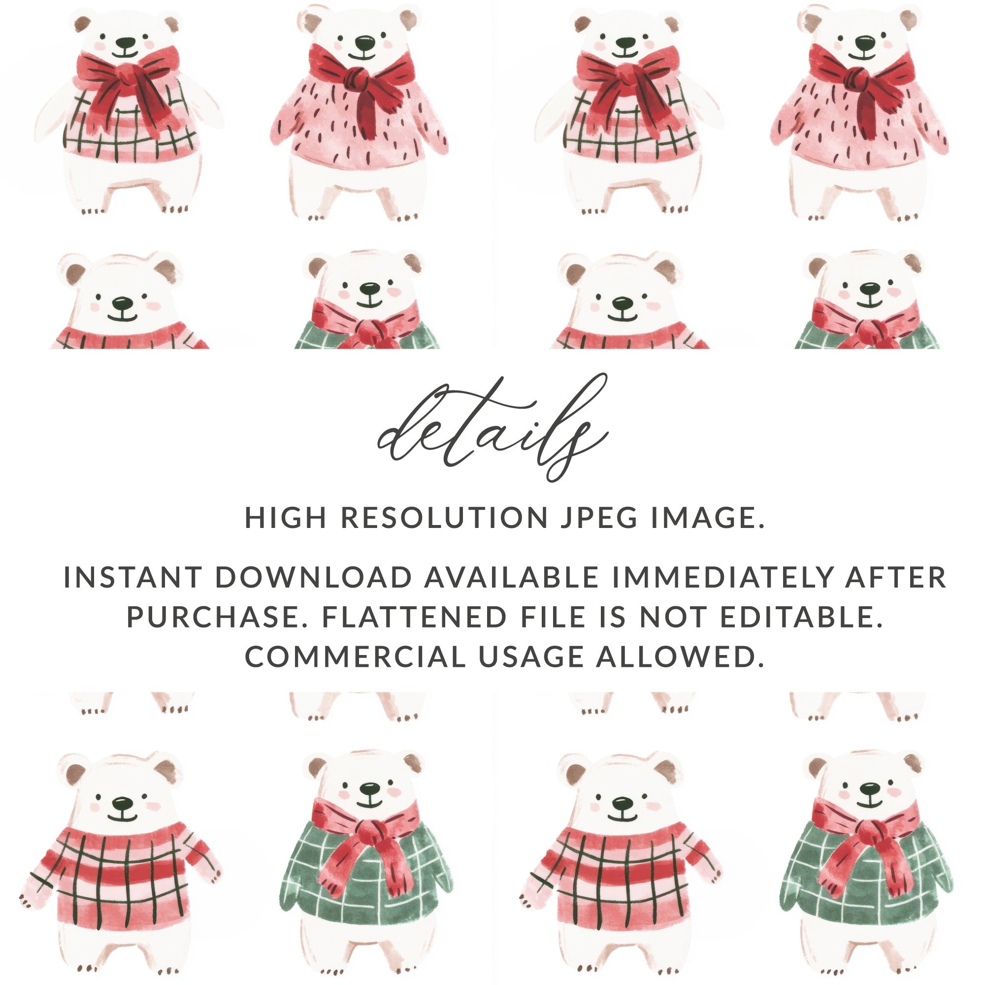 Cute Polar Bears with Bows and Scarves Seamless Pattern Digital - Moore and Mountain