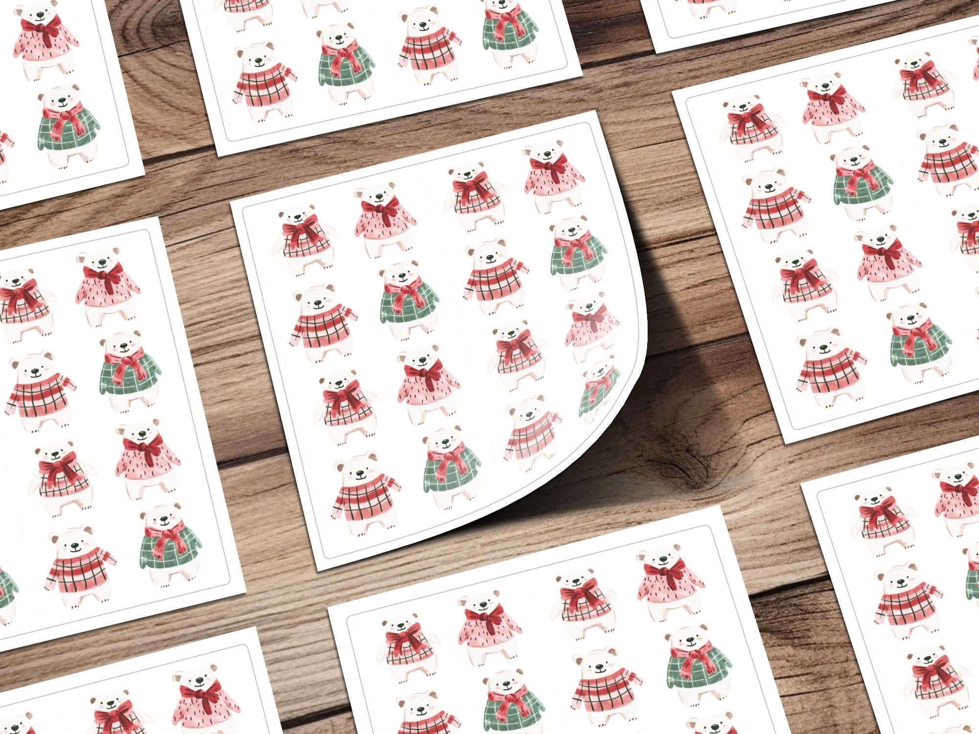 Cute Polar Bears with Bows and Scarves Seamless Pattern Digital - Moore and Mountain