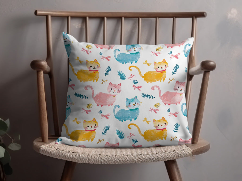 Cute Watercolor Cats Seamless Pattern with Bows and Leaves Pattern Design Digital - Moore and Mountain
