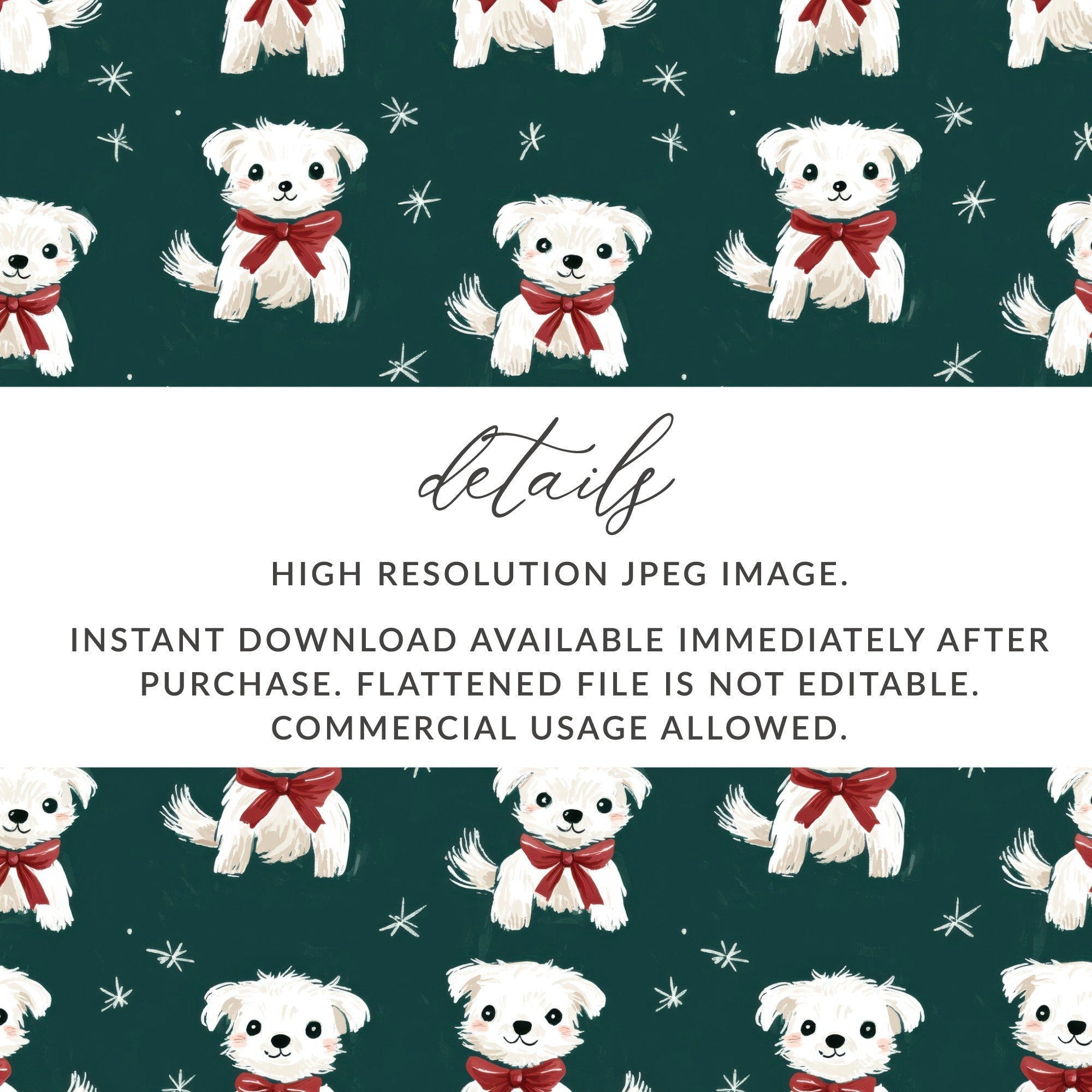 Cute White Dogs with Bows Patterned Festive Background Digital - Moore and Mountain