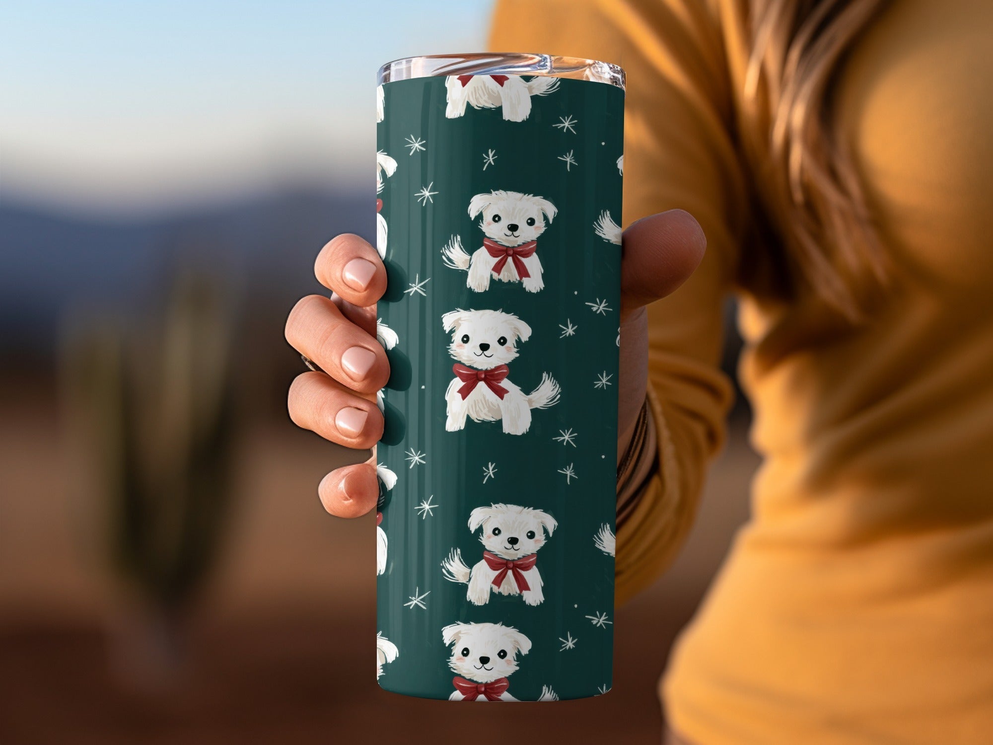 Cute White Dogs with Bows Patterned Festive Background Digital - Moore and Mountain