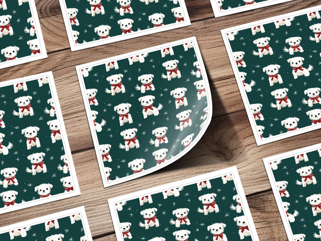 Cute White Dogs with Bows Patterned Festive Background Digital - Moore and Mountain