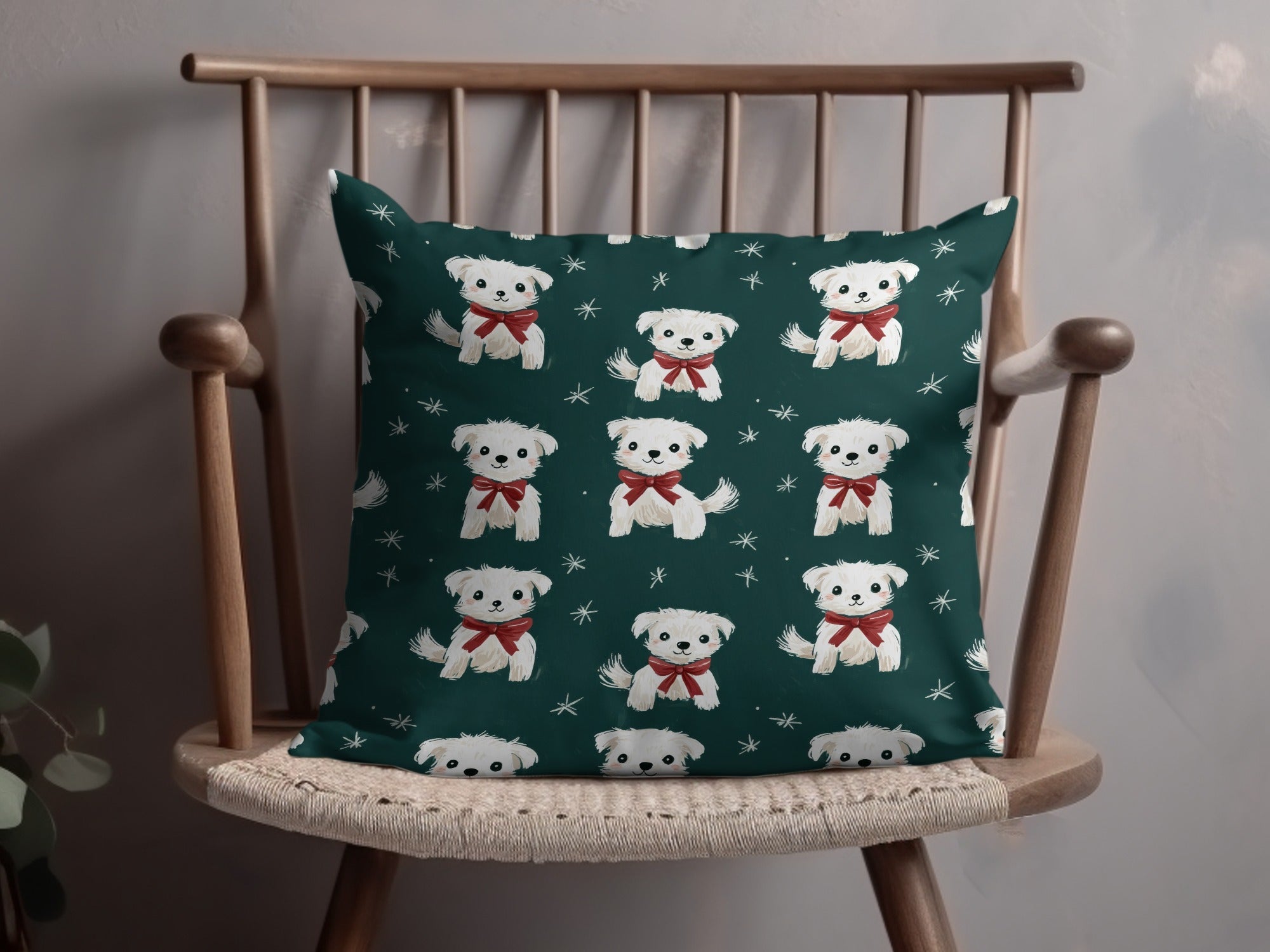 Cute White Dogs with Bows Patterned Festive Background Digital - Moore and Mountain