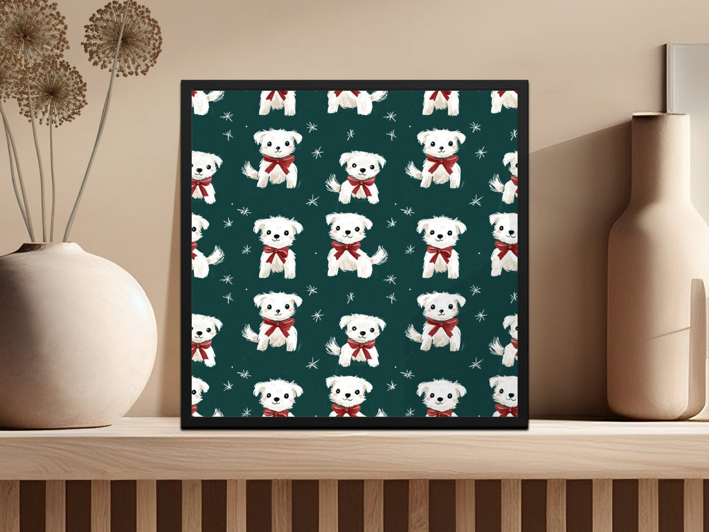 Cute White Dogs with Bows Patterned Festive Background Digital - Moore and Mountain