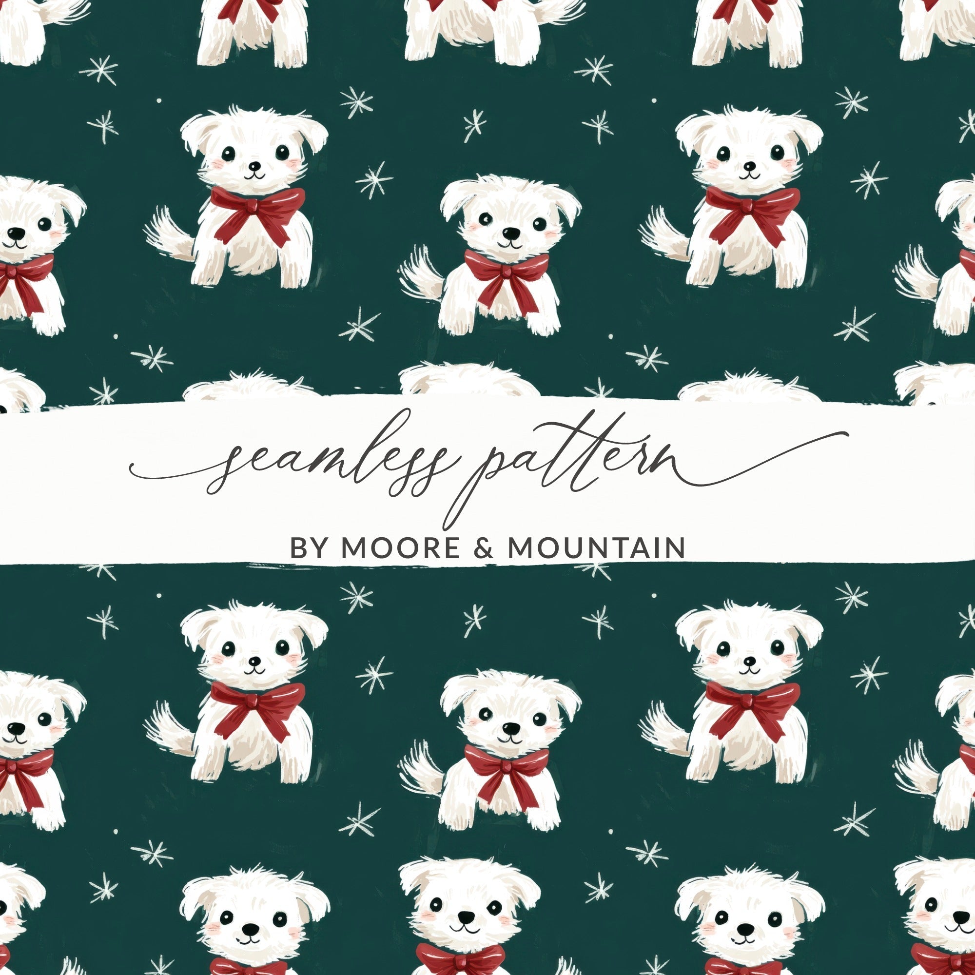 Cute White Dogs with Bows Patterned Festive Background Digital - Moore and Mountain