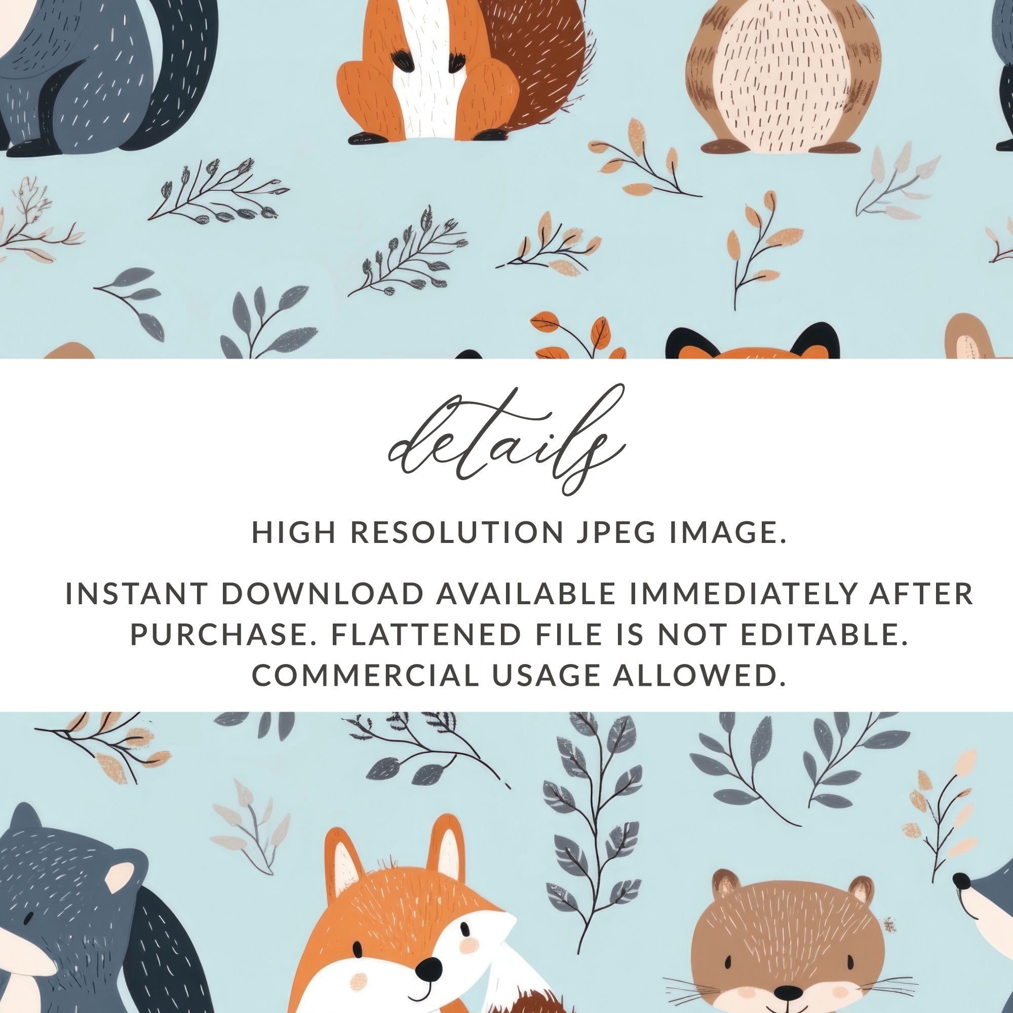 Cute Woodland Animals Digital Paper, Seamless Pattern Designs, Fox Squirrel Bear, Nursery Decor, 12x12 JPEG Files for Fabric Print - Moore and Mountain