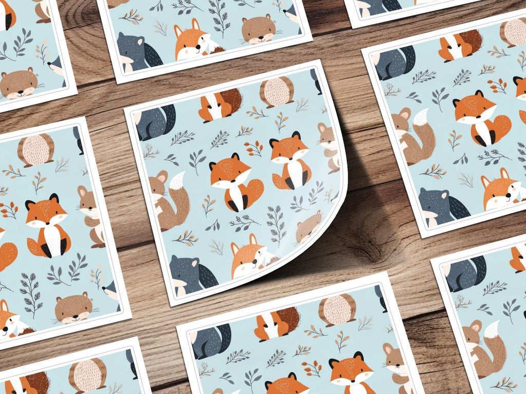 Cute Woodland Animals Digital Paper, Seamless Pattern Designs, Fox Squirrel Bear, Nursery Decor, 12x12 JPEG Files for Fabric Print - Moore and Mountain
