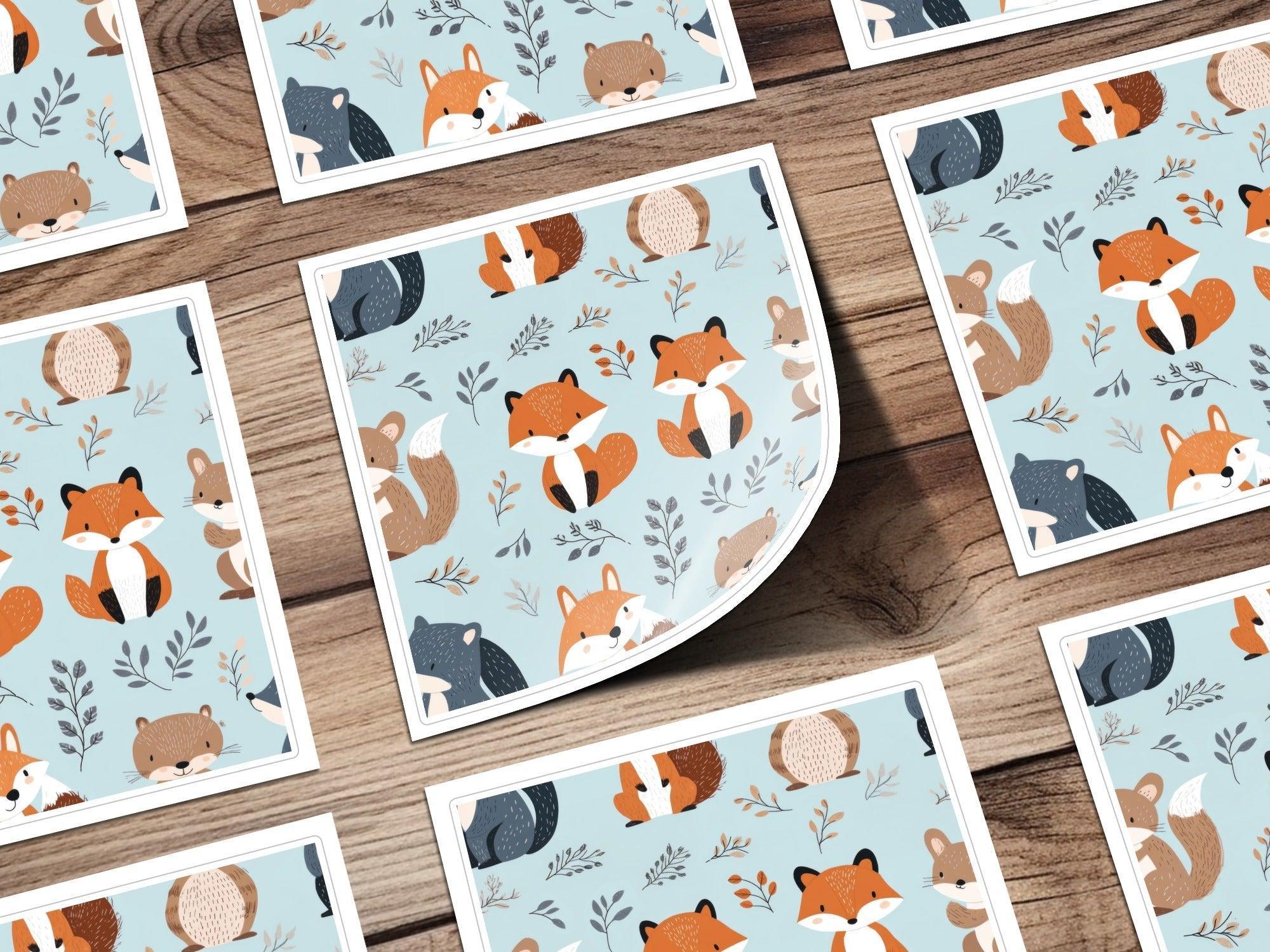 Cute Woodland Animals Digital Paper, Seamless Pattern Designs, Fox Squirrel Bear, Nursery Decor, 12x12 JPEG Files for Fabric Print - Moore and Mountain