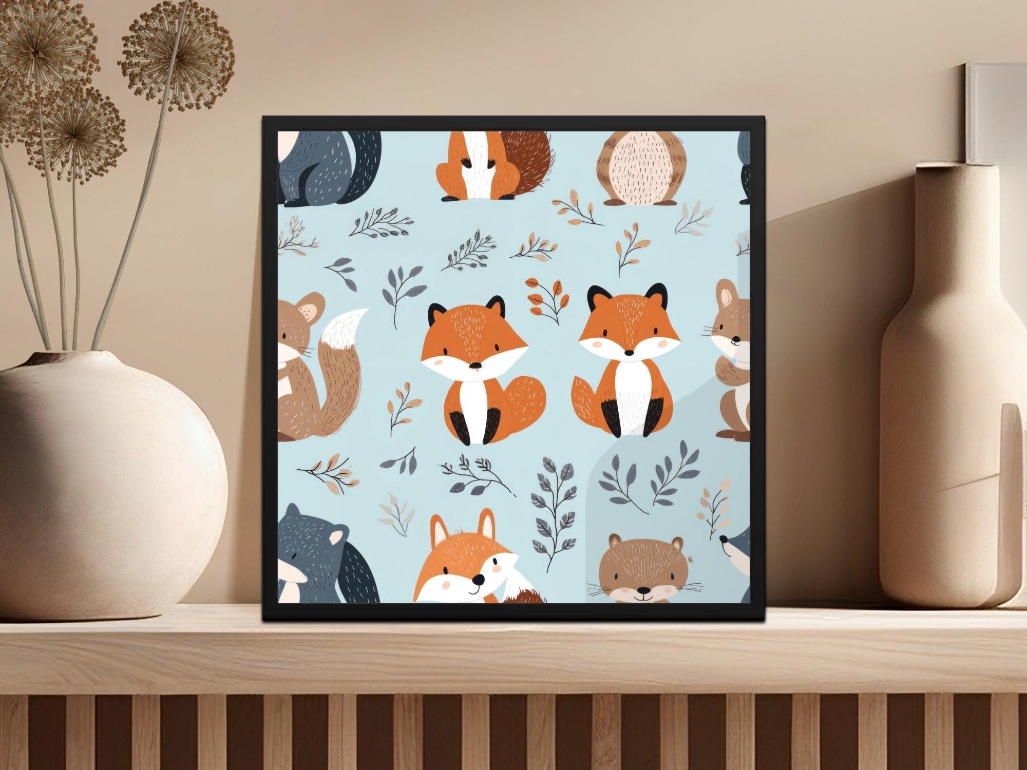 Cute Woodland Animals Digital Paper, Seamless Pattern Designs, Fox Squirrel Bear, Nursery Decor, 12x12 JPEG Files for Fabric Print - Moore and Mountain