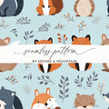 Cute Woodland Animals Digital Paper, Seamless Pattern Designs, Fox Squirrel Bear, Nursery Decor, 12x12 JPEG Files for Fabric Print - Moore and Mountain