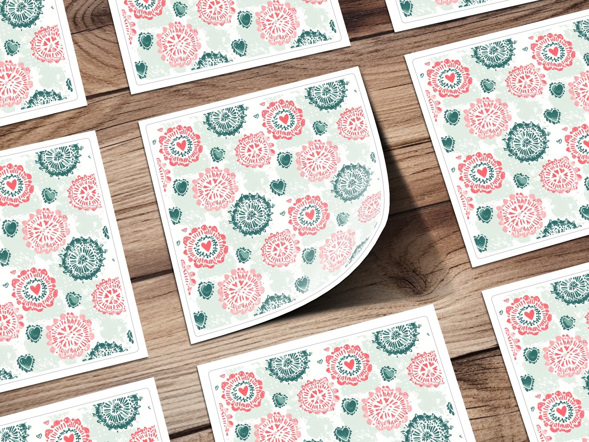 Boho Heart Floral Pattern Digital Paper, Red Teal Flower Design, Abstract Spring Print, Seamless Scrapbook Paper Pack, Digital Download - Moore and Mountain