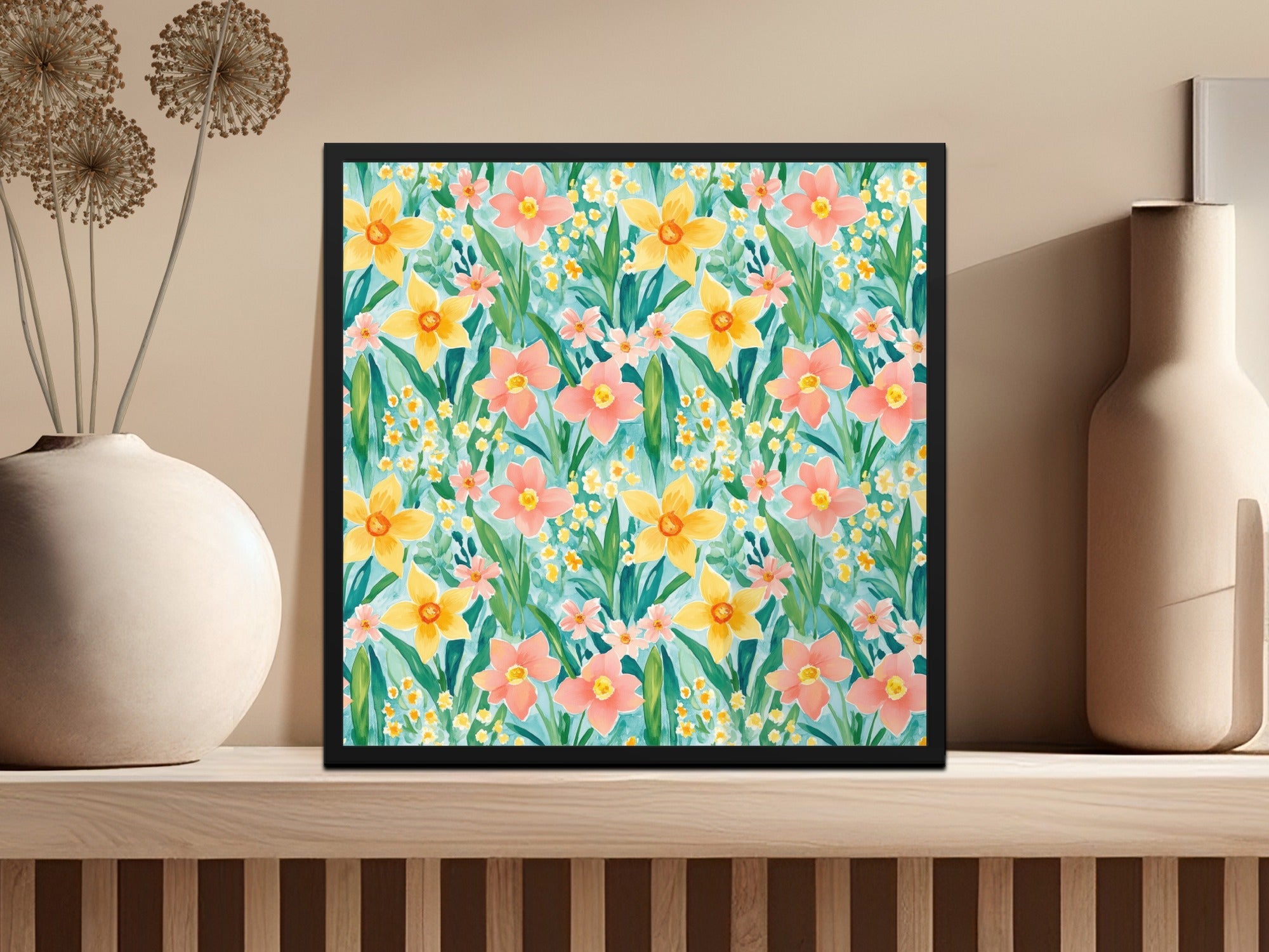 Daffodil Digital Pattern, Watercolor Floral, Seamless Pattern File, Spring Flowers, Digital Paper, Fabric Design, Pastel Colors - Moore and Mountain