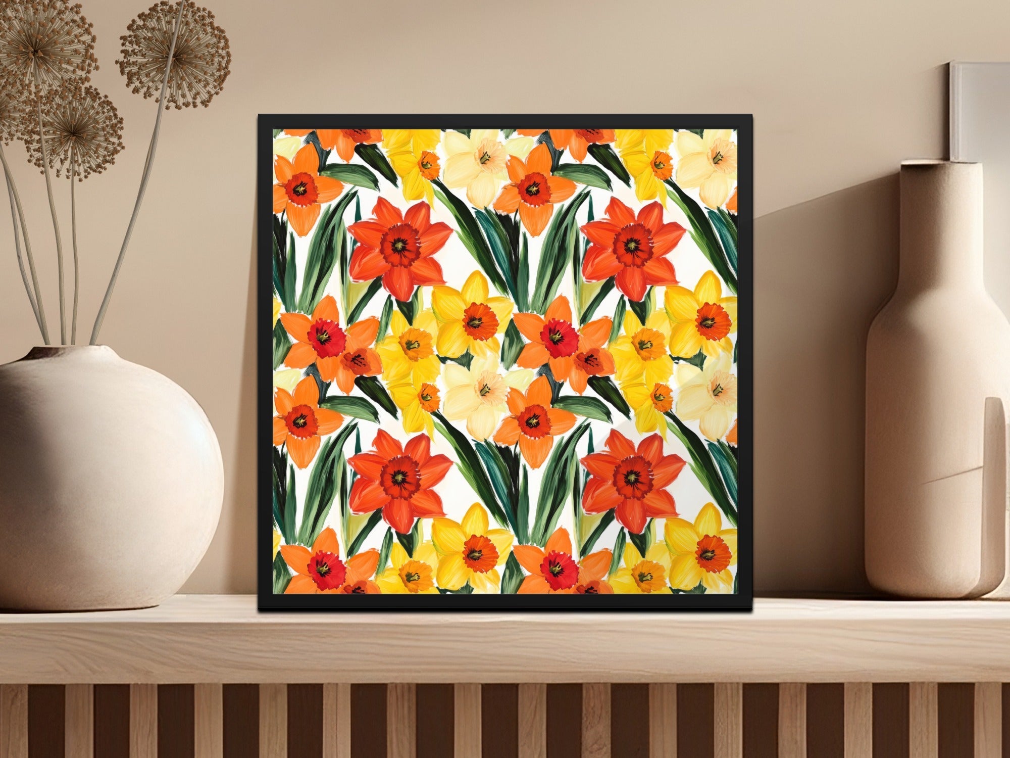 Daffodil Seamless Pattern Digital Paper, Floral Repeat Pattern, Spring Flower Pattern, Watercolor Texture, JPEG Files for Fabric Design - Moore and Mountain