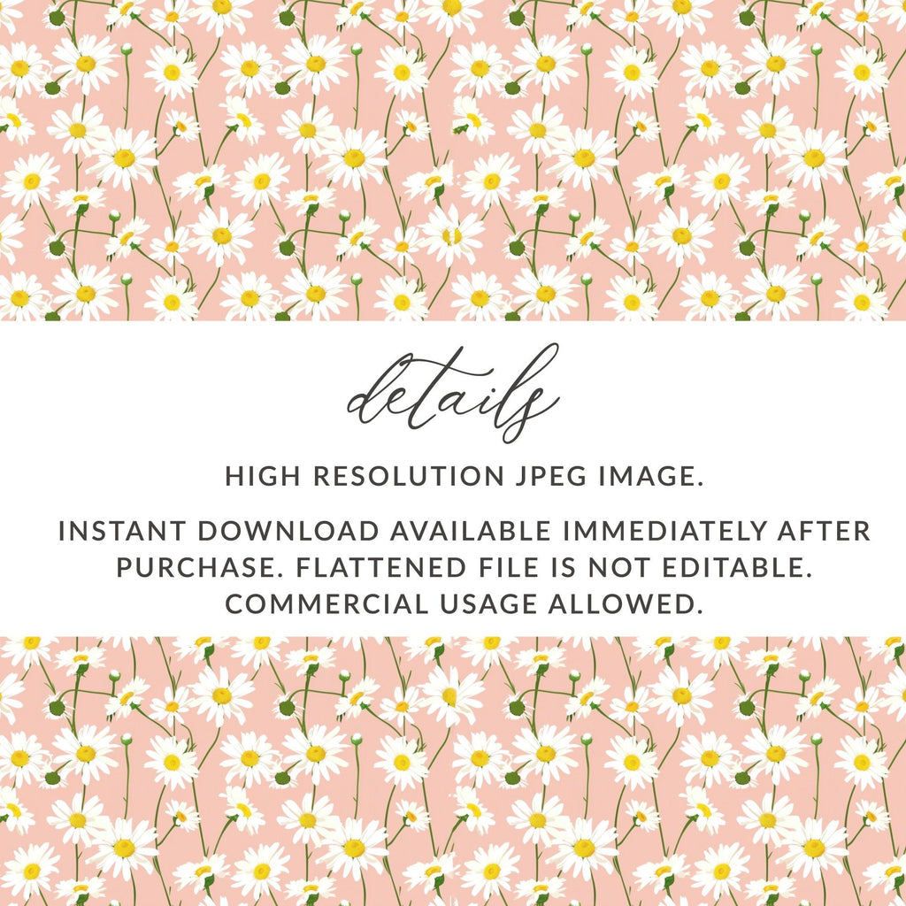 Daisy Digital Paper, Floral Seamless Pattern, Pink Background, Fabric Design, Scrapbooking Paper, Digital Download, 2 JPEG files - Moore and Mountain