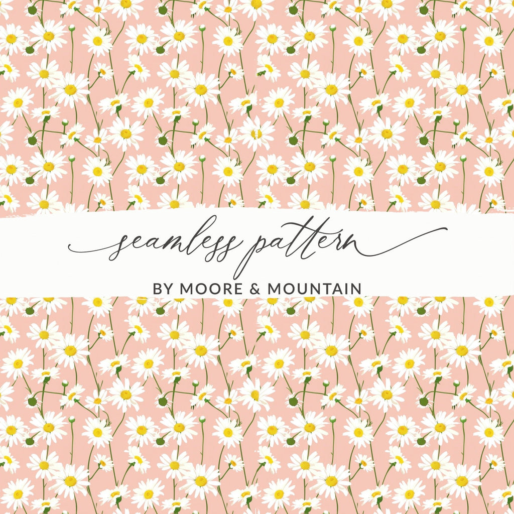 Daisy Digital Paper, Floral Seamless Pattern, Pink Background, Fabric Design, Scrapbooking Paper, Digital Download, 2 JPEG files - Moore and Mountain