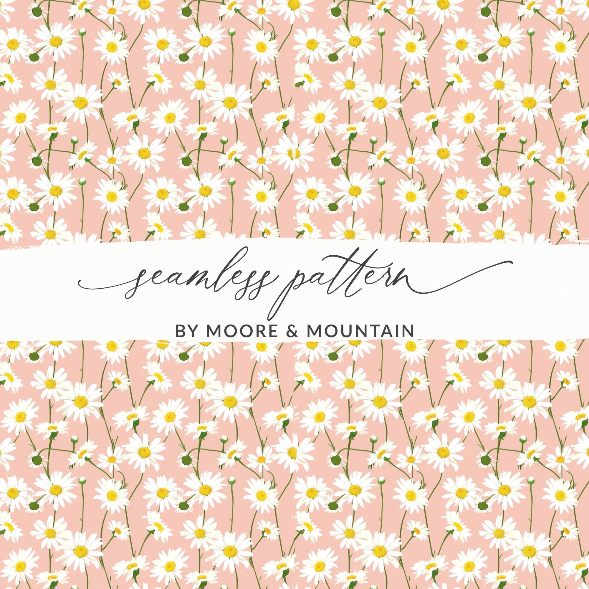 Daisy Digital Paper, Floral Seamless Pattern, Pink Background, Fabric Design, Scrapbooking Paper, Digital Download, 2 JPEG files - Moore and Mountain