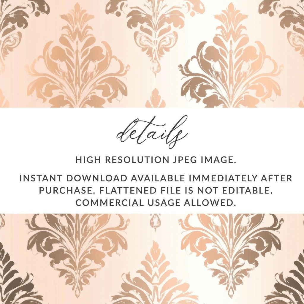 Damask Digital Seamless Pattern, Rose Gold Texture, Luxury Floral Design, 12x12 JPEG Paper, Scrapbook Pattern Digital, Background Designs - Moore and Mountain
