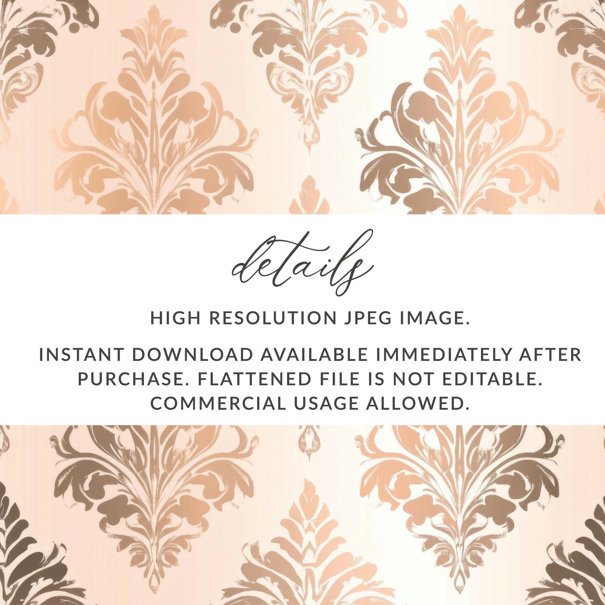 Damask Digital Seamless Pattern, Rose Gold Texture, Luxury Floral Design, 12x12 JPEG Paper, Scrapbook Pattern Digital, Background Designs - Moore and Mountain