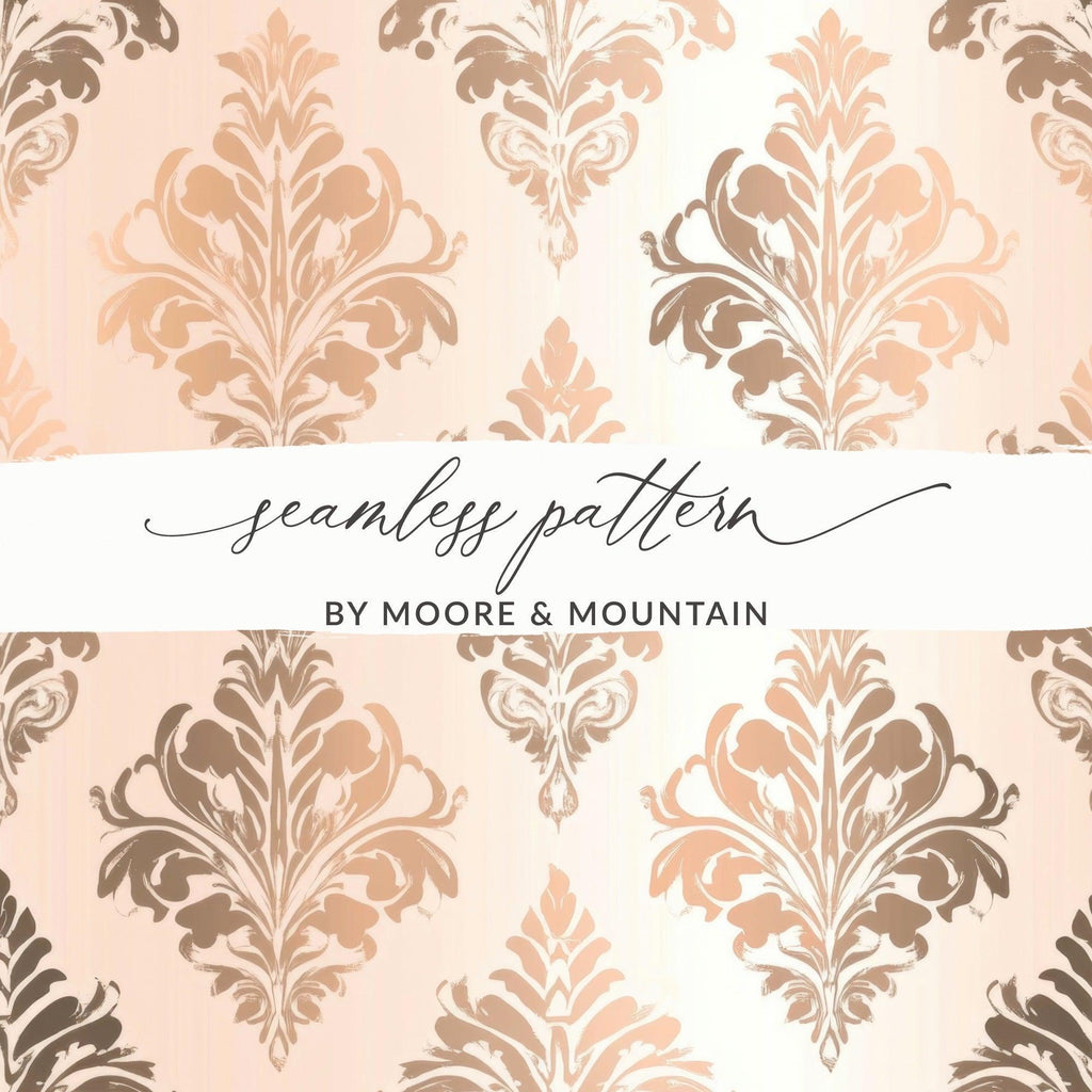 Damask Digital Seamless Pattern, Rose Gold Texture, Luxury Floral Design, 12x12 JPEG Paper, Scrapbook Pattern Digital, Background Designs - Moore and Mountain