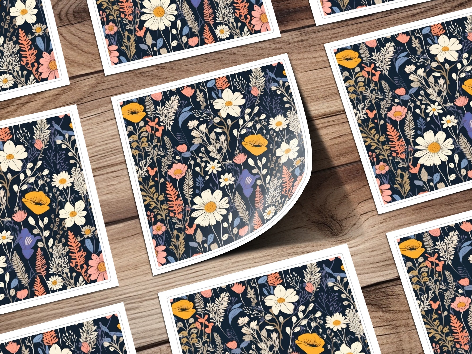 Dark Black Colorful Floral Pattern Spring Summer Boho Watercolor Digital - Moore and Mountain