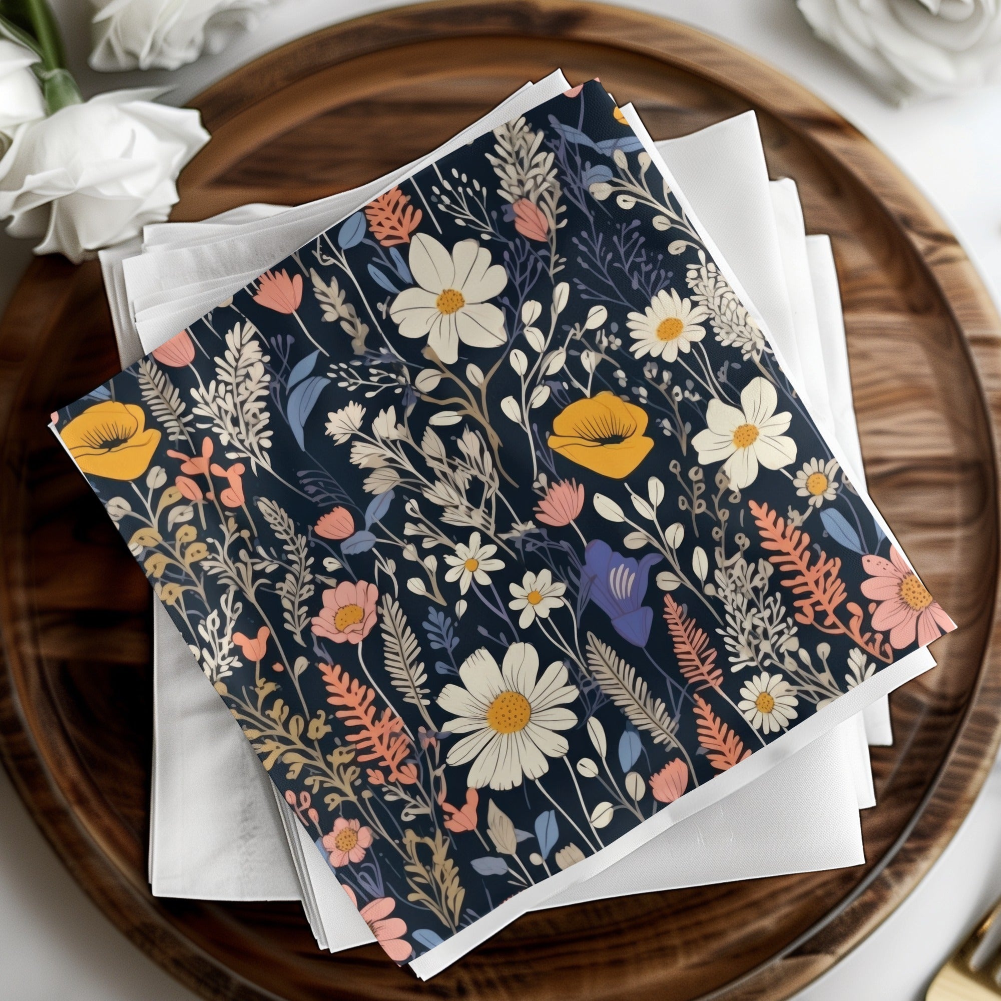 Dark Black Colorful Floral Pattern Spring Summer Boho Watercolor Digital - Moore and Mountain
