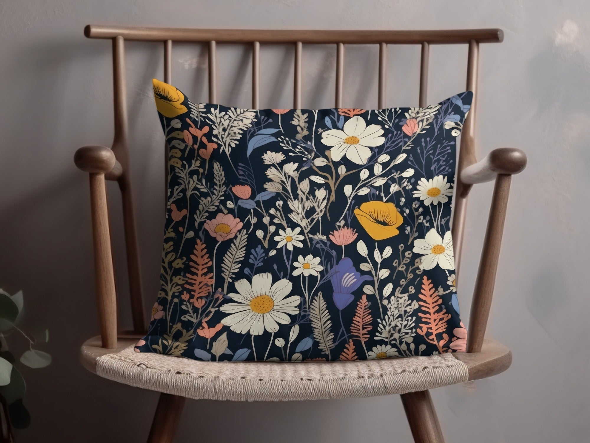Dark Black Colorful Floral Pattern Spring Summer Boho Watercolor Digital - Moore and Mountain