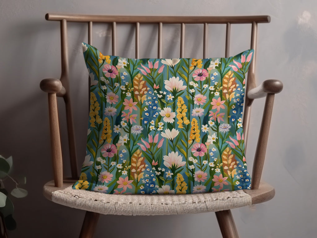 Vibrant Wildflowers Pattern Throw Pillow Home Decor