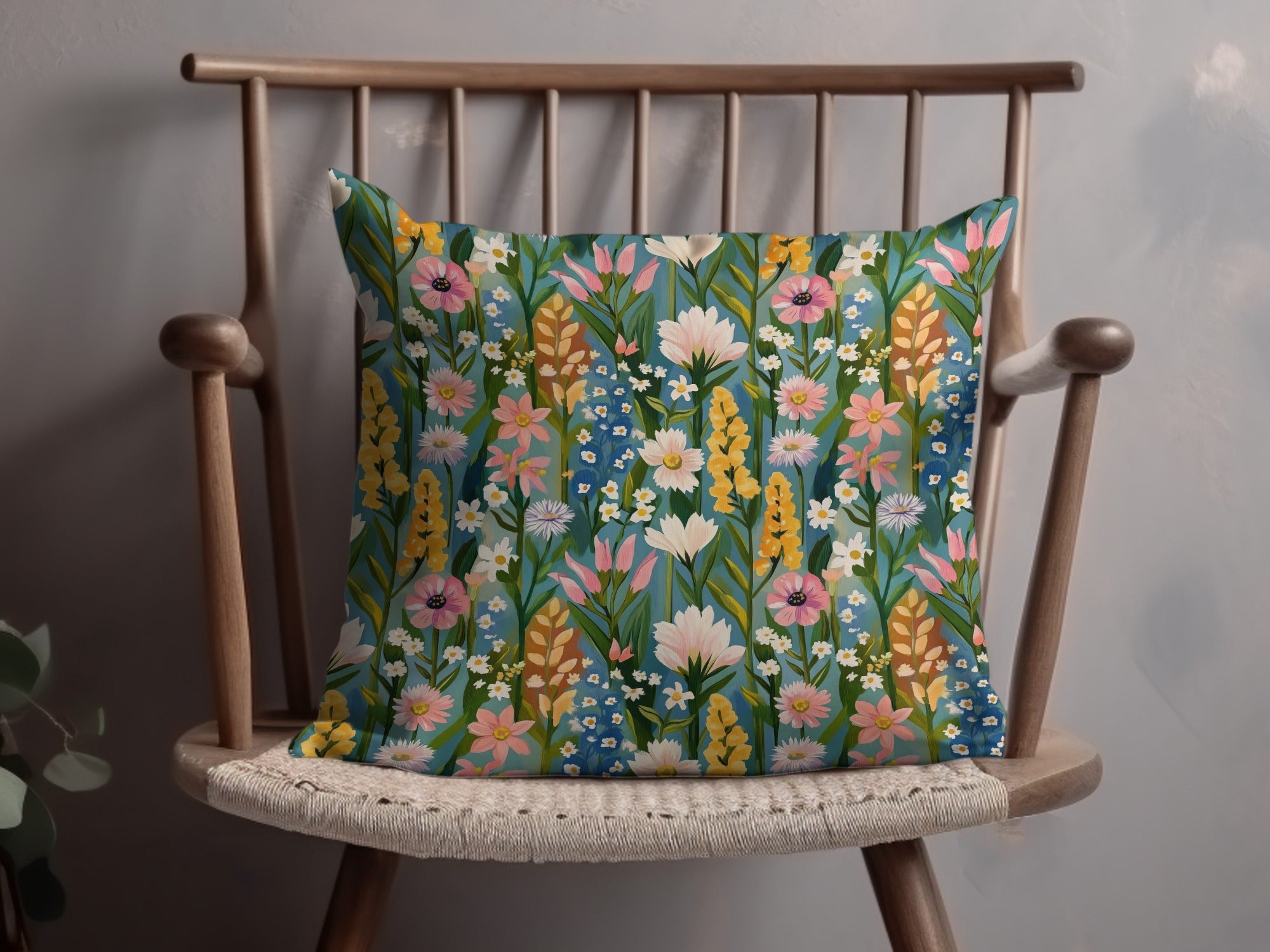 Vibrant Wildflowers Pattern Throw Pillow Home Decor