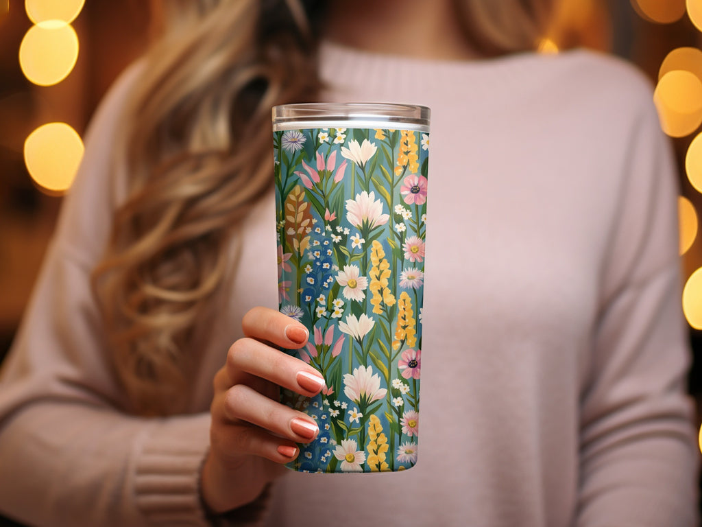 Colorful Floral Pattern Tumbler Perfect for Any Drink