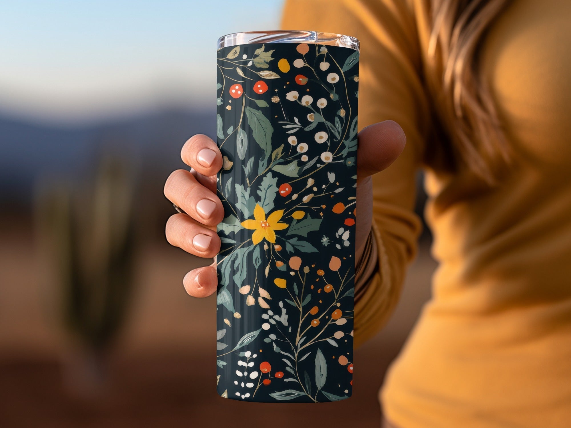Dark Black Seamless Christmas Ditsy Floral Pattern With Berries and Leaves on Dark Backdrop Digital - Moore and Mountain