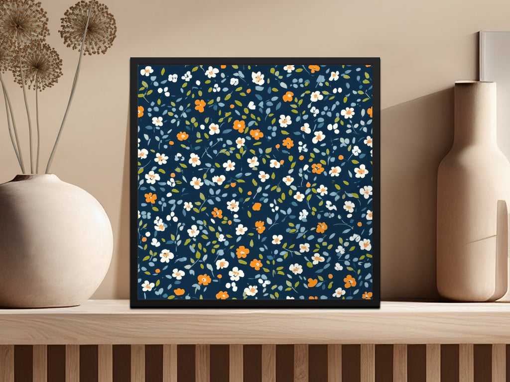 Floral Pattern Art Print with Navy Background