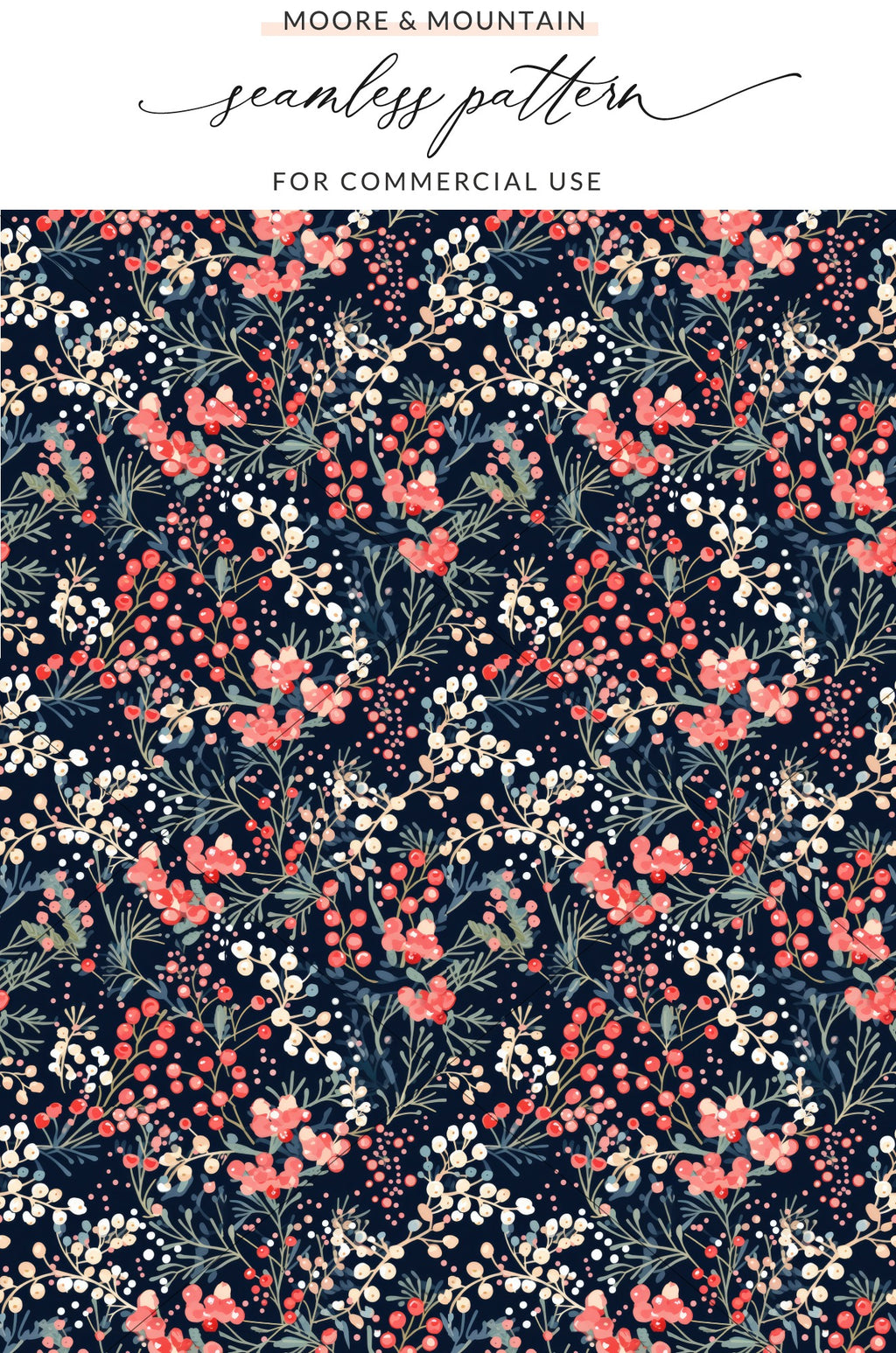 Vibrant Floral and Berries Seamless Pattern Design