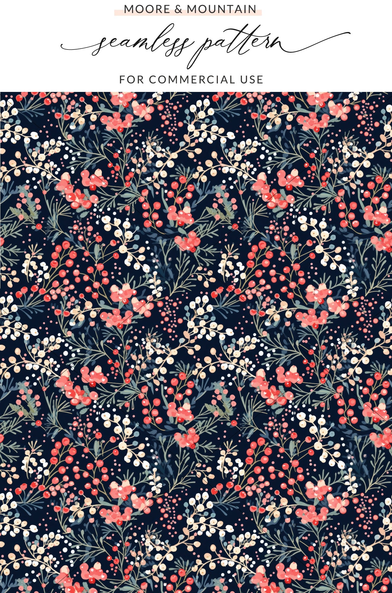 Vibrant Floral and Berries Seamless Pattern Design