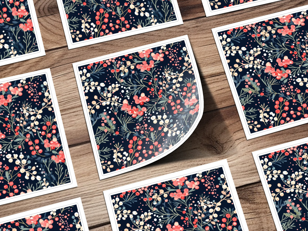 Festive Berry Botanical Art Square Sticker Product