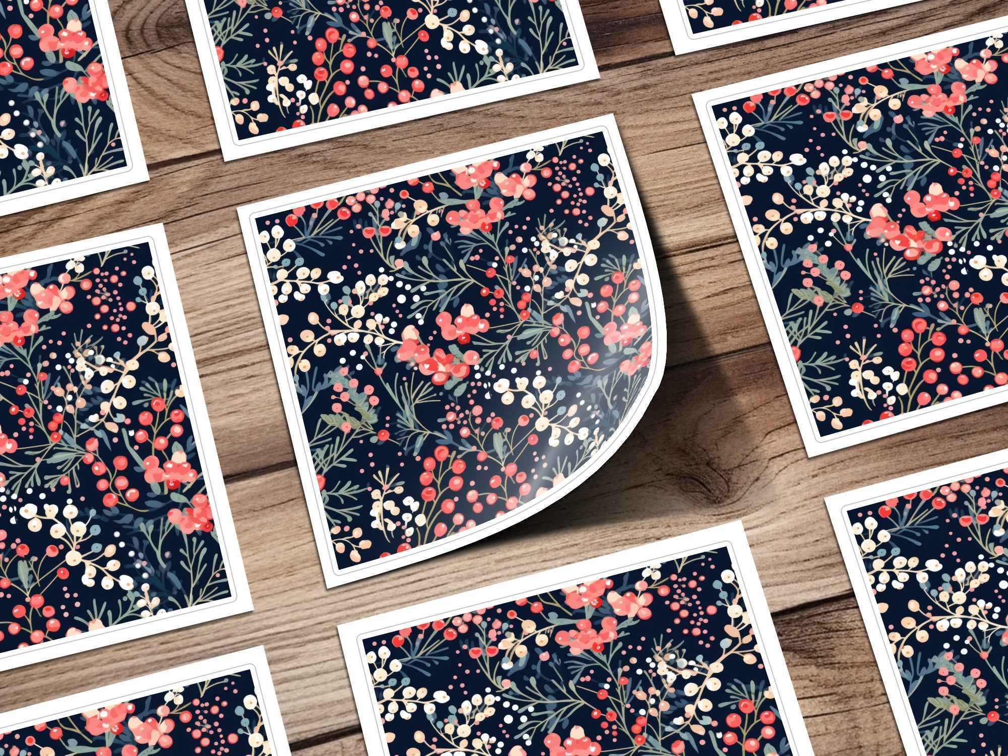 Festive Berry Botanical Art Square Sticker Product