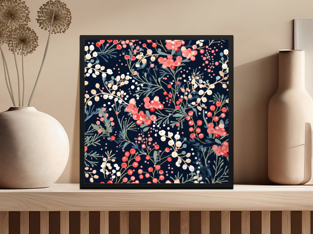 Floral and Berry Pattern Framed Wall Art for Home Decor