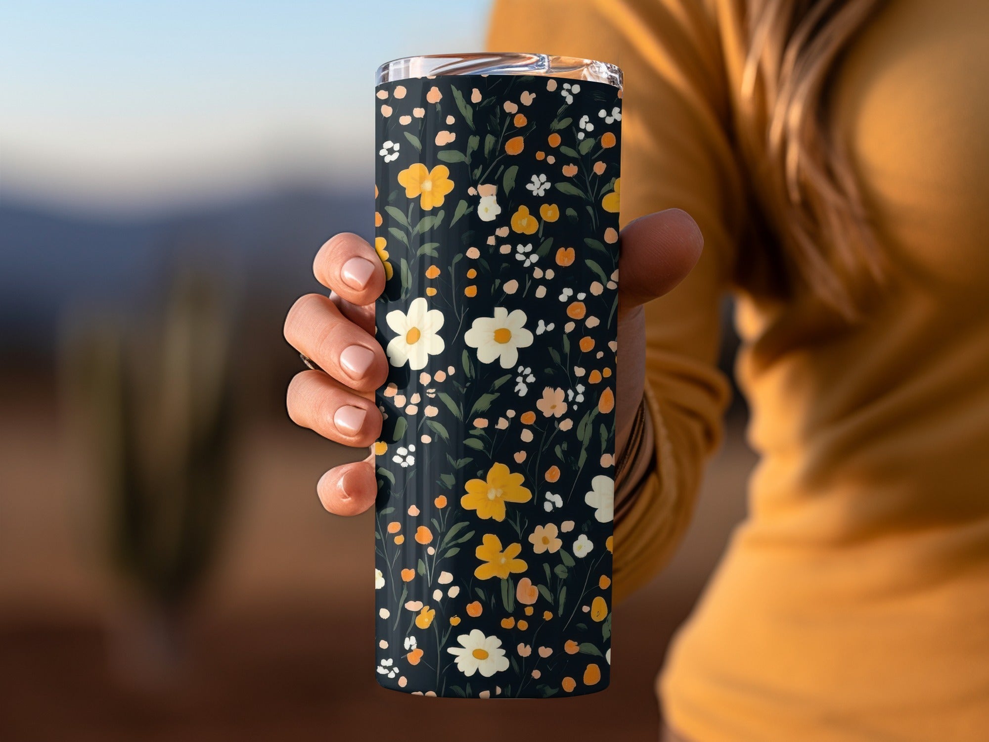 Floral Pattern Insulated Tumbler Cup for Hot and Cold Drinks