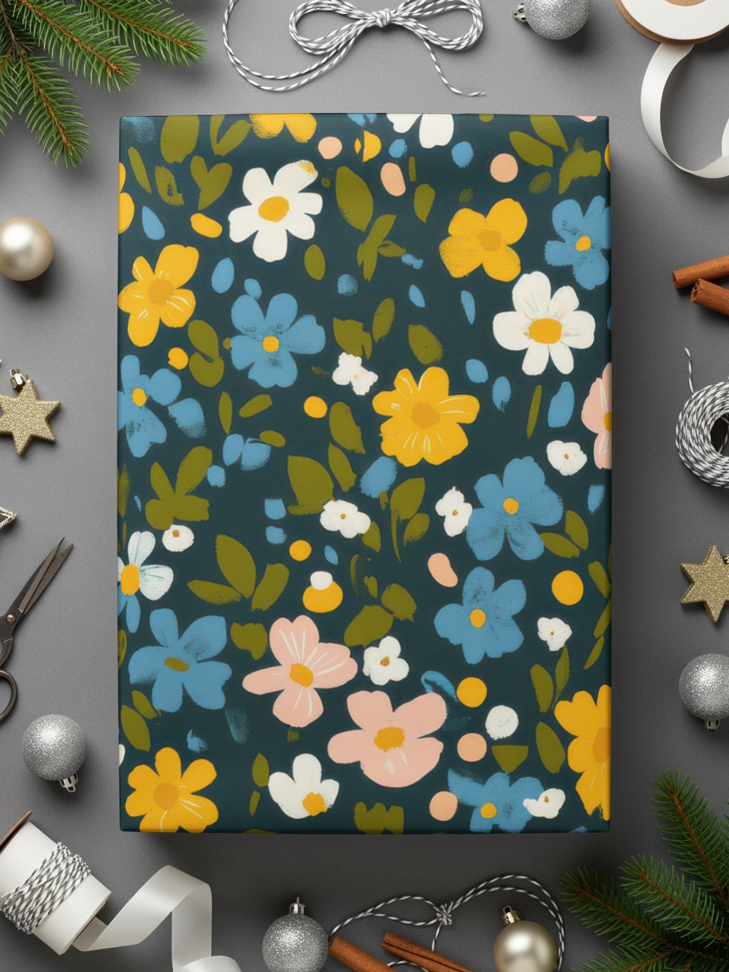 Festive Floral Decorative Wrapping Paper for Holidays