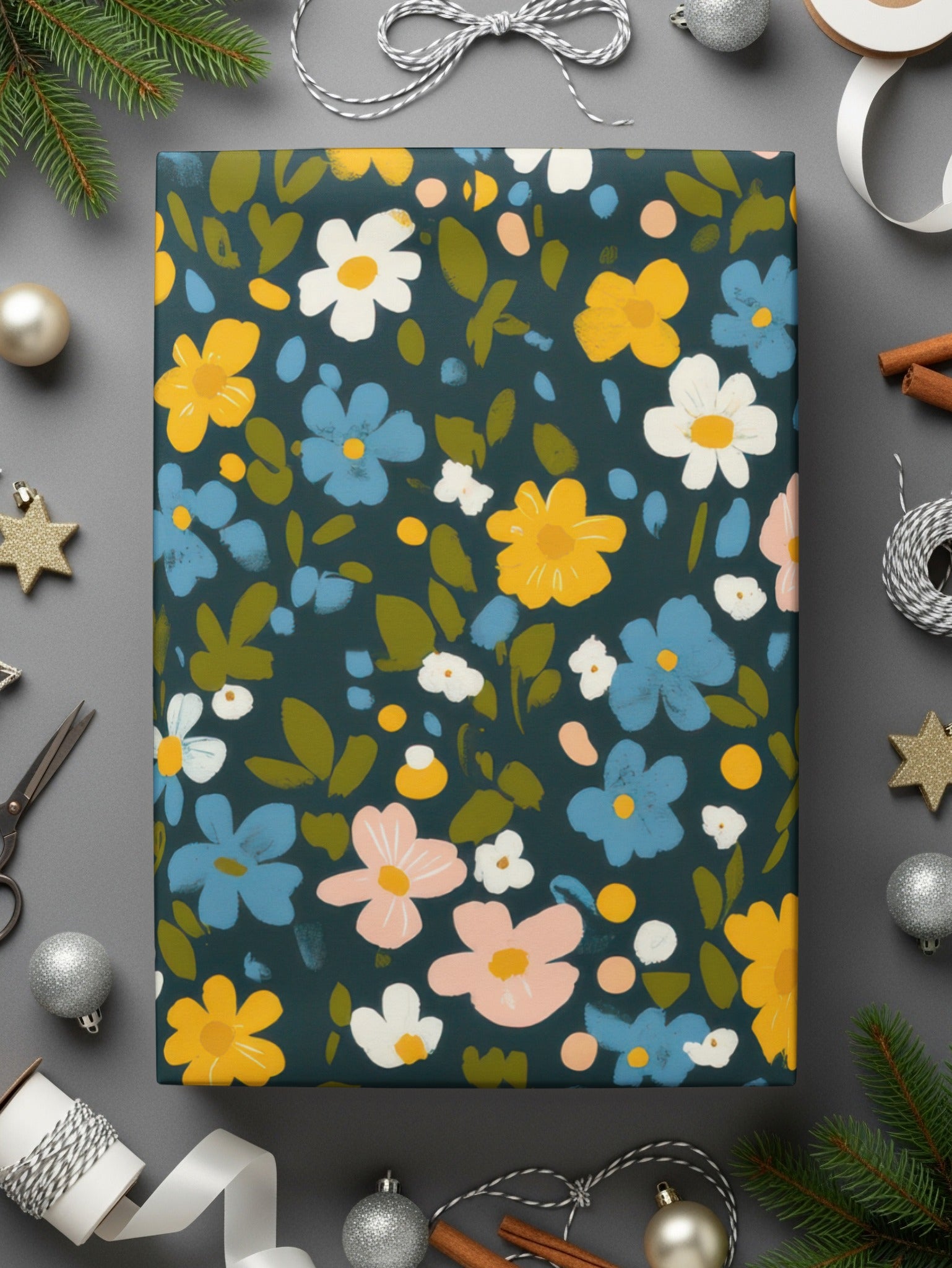 Festive Floral Decorative Wrapping Paper for Holidays