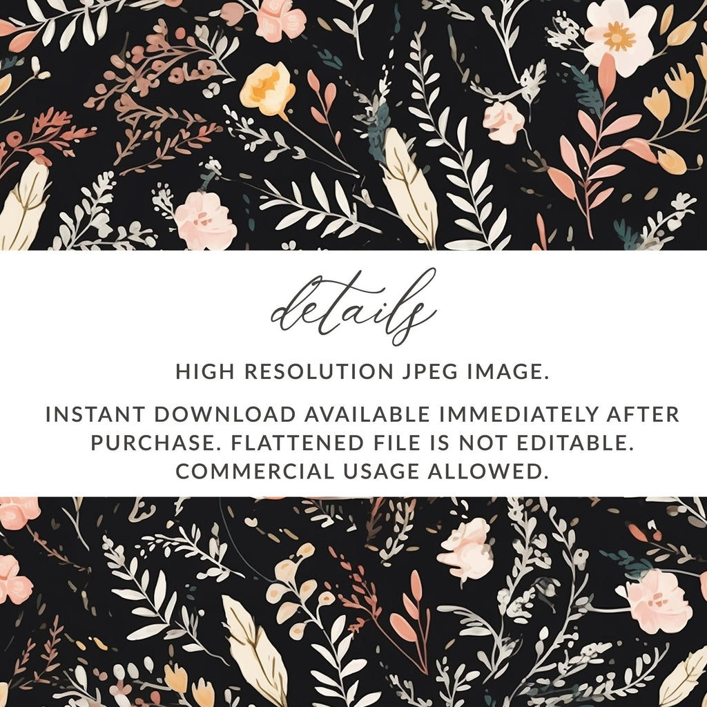 Dark Ditsy Flower Black Boho Watercolor Floral Neutral Seamless Pattern - Moore and Mountain