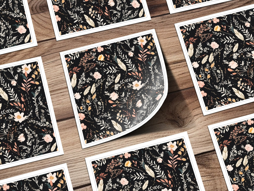 Dark Ditsy Flower Black Boho Watercolor Floral Neutral Seamless Pattern - Moore and Mountain