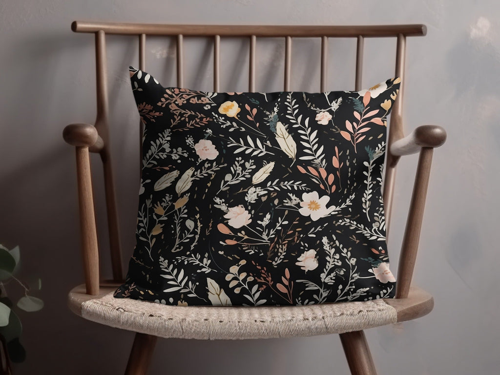 Dark Ditsy Flower Black Boho Watercolor Floral Neutral Seamless Pattern - Moore and Mountain