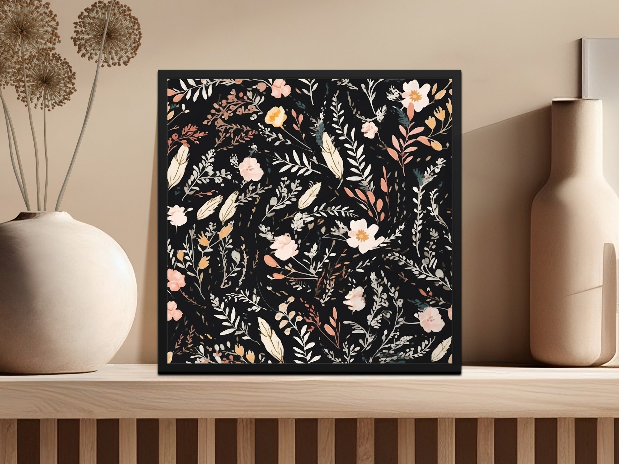 Dark Ditsy Flower Black Boho Watercolor Floral Neutral Seamless Pattern - Moore and Mountain