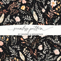 Dark Ditsy Flower Black Boho Watercolor Floral Neutral Seamless Pattern - Moore and Mountain